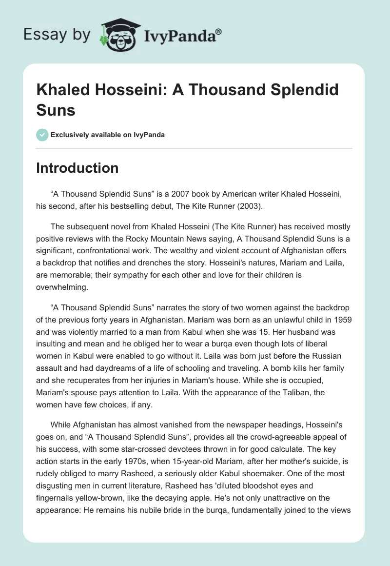 Khaled Hosseini: A Thousand Splendid Suns. Page 1