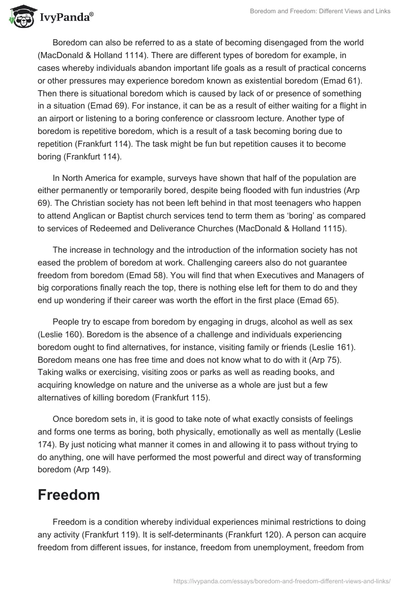 Boredom and Freedom: Different Views and Links. Page 3