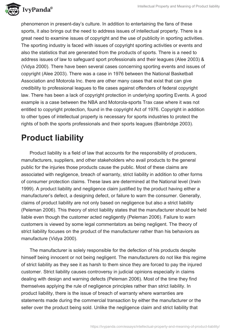 Intellectual Property and Meaning of Product liability. Page 3