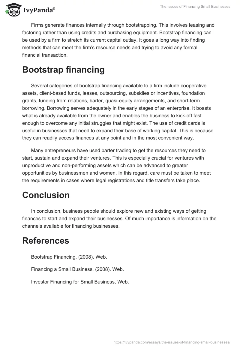 The Issues of Financing Small Businesses. Page 2