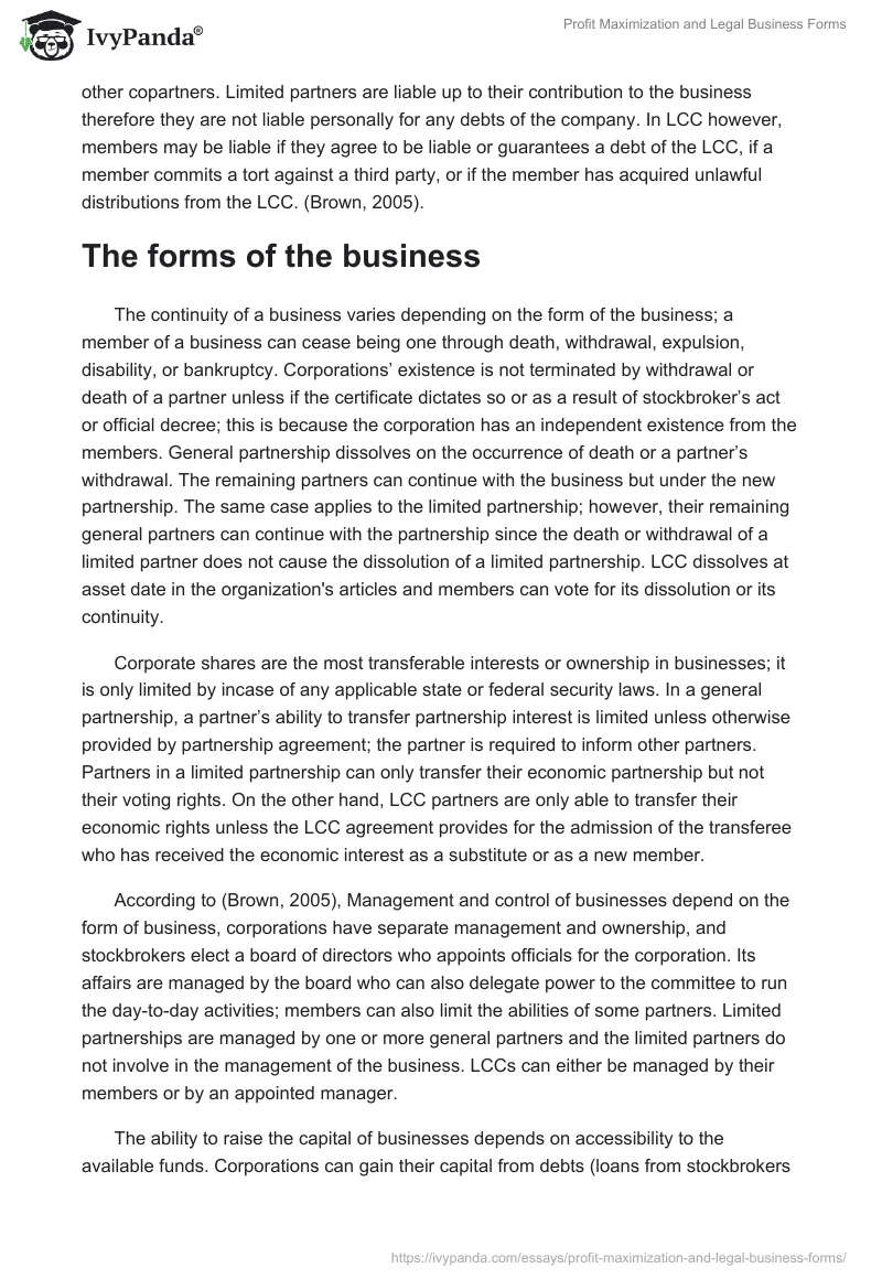 Profit Maximization and Legal Business Forms. Page 3