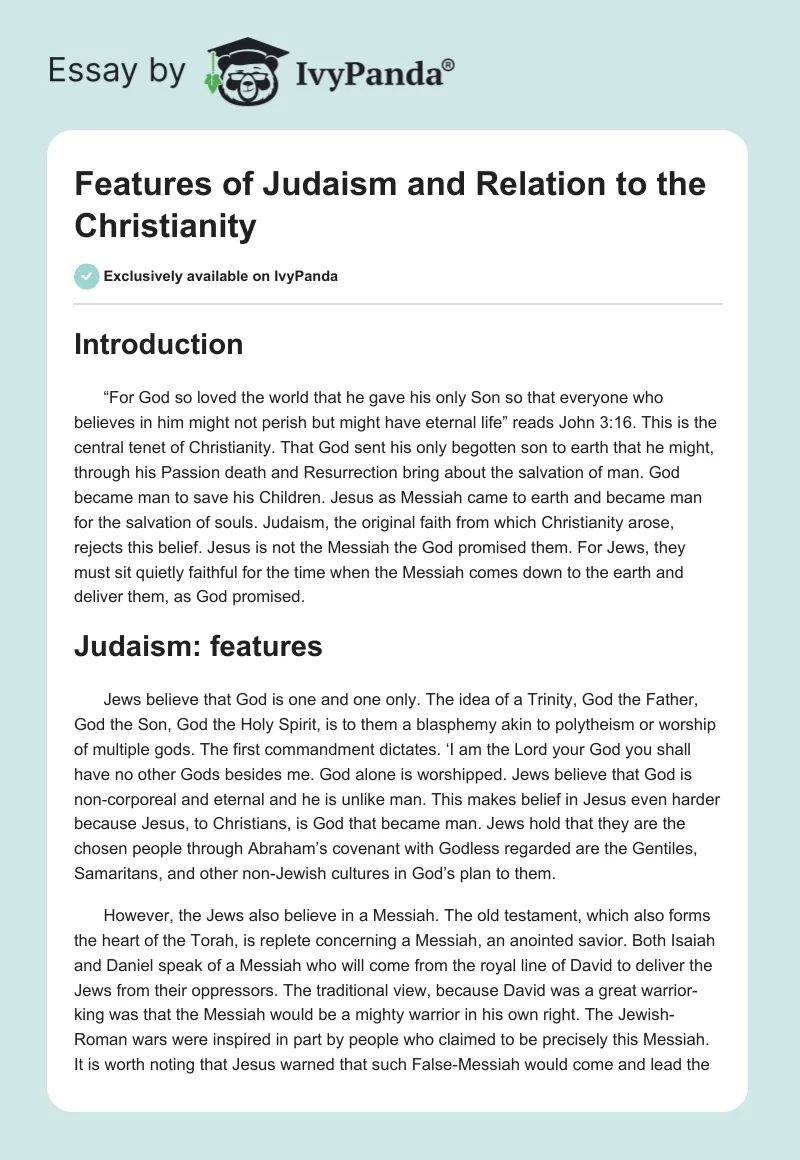 Features of Judaism and Relation to the Christianity. Page 1