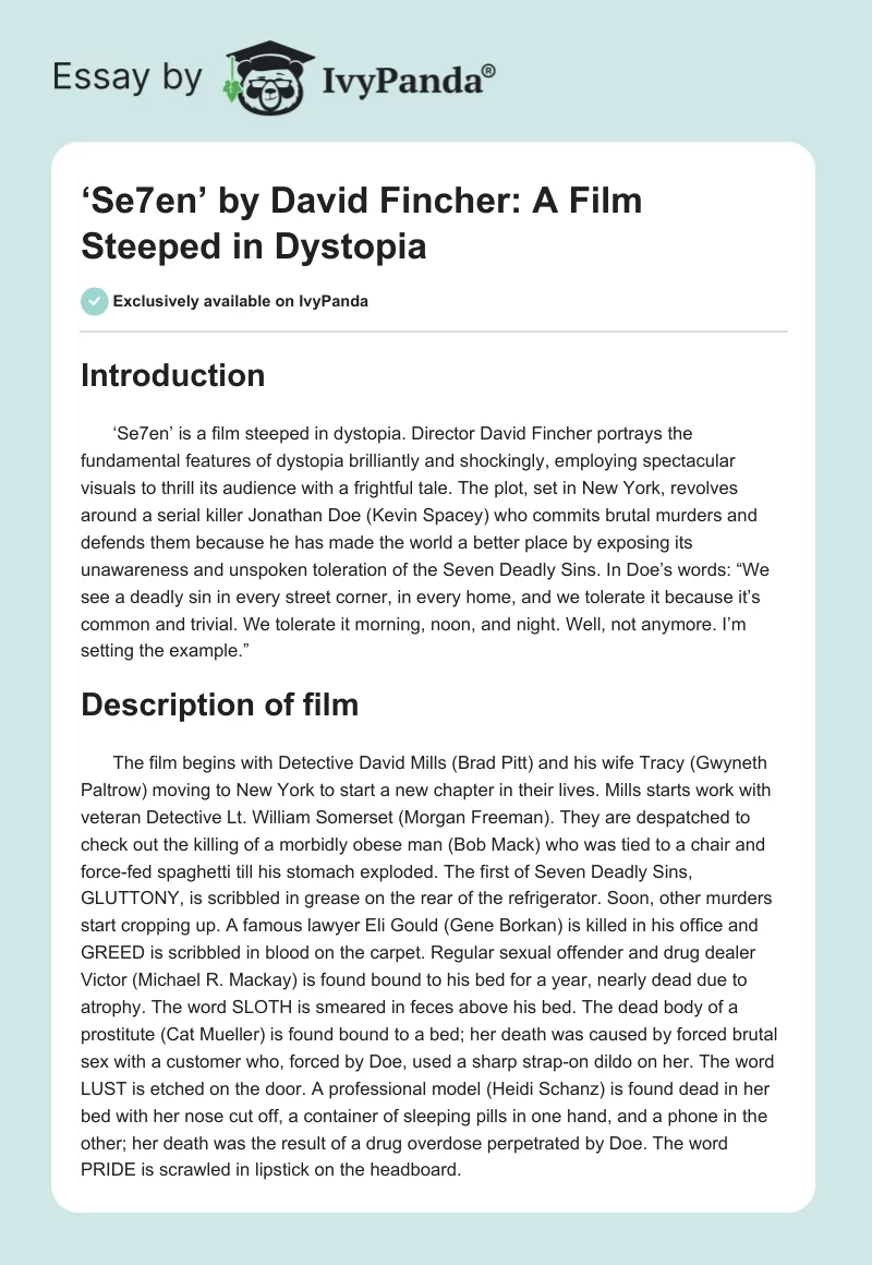 ‘Se7en’ by David Fincher: A Film Steeped in Dystopia. Page 1