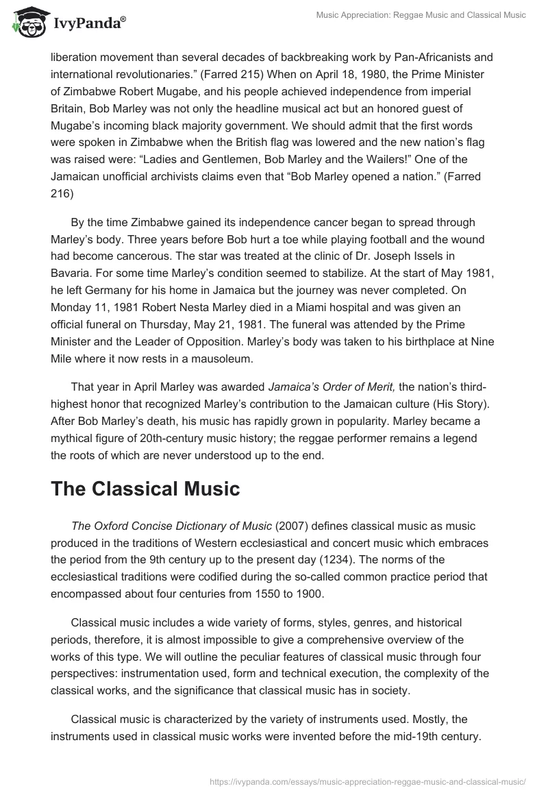 Music Appreciation: Reggae Music and Classical Music. Page 4