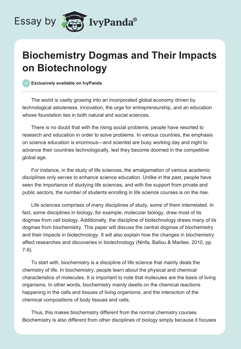 Biochemistry Dogmas and Their Impacts on Biotechnology. Page 1
