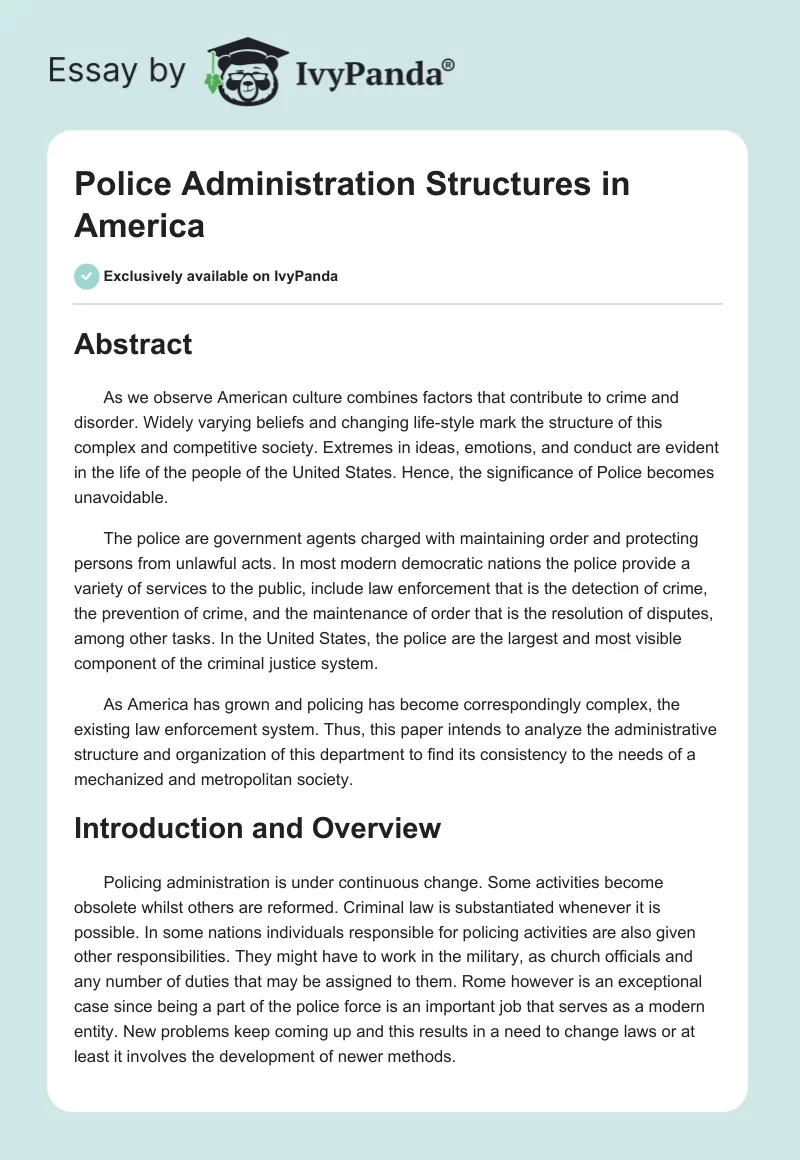 Police Administration Structures in America. Page 1