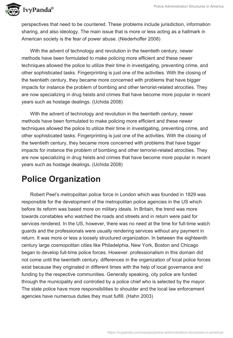 Police Administration Structures in America. Page 3