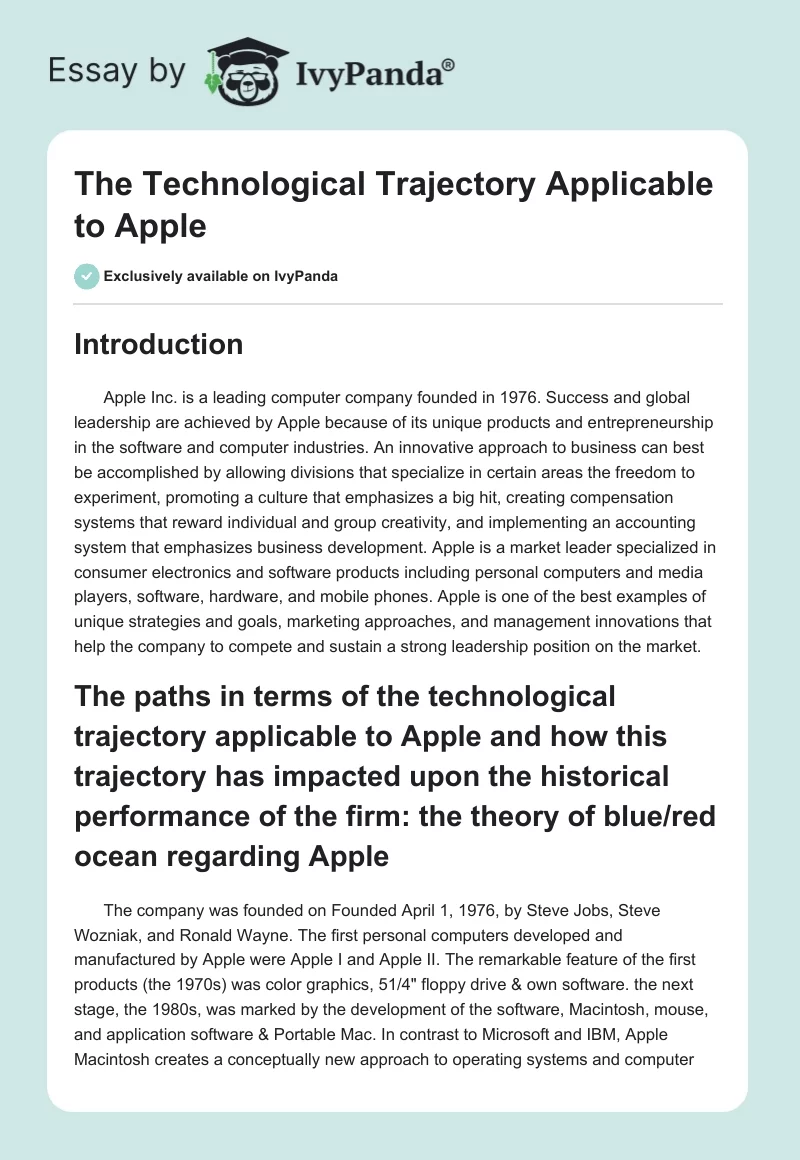 The Technological Trajectory Applicable to Apple. Page 1