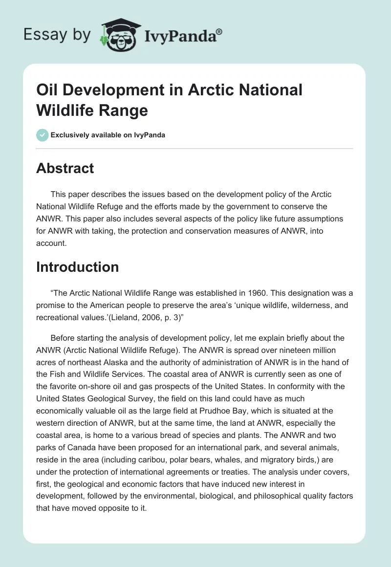 Oil Development in Arctic National Wildlife Range. Page 1
