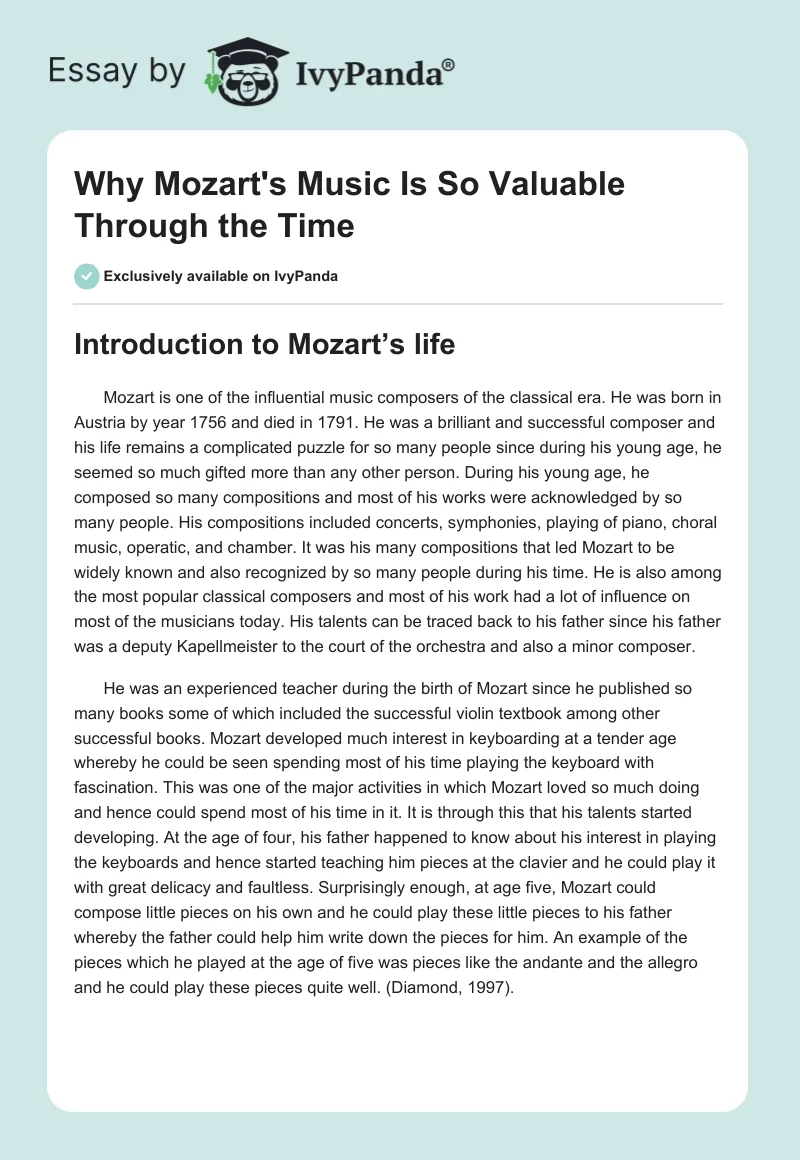Why Mozart's Music Is So Valuable Through the Time. Page 1