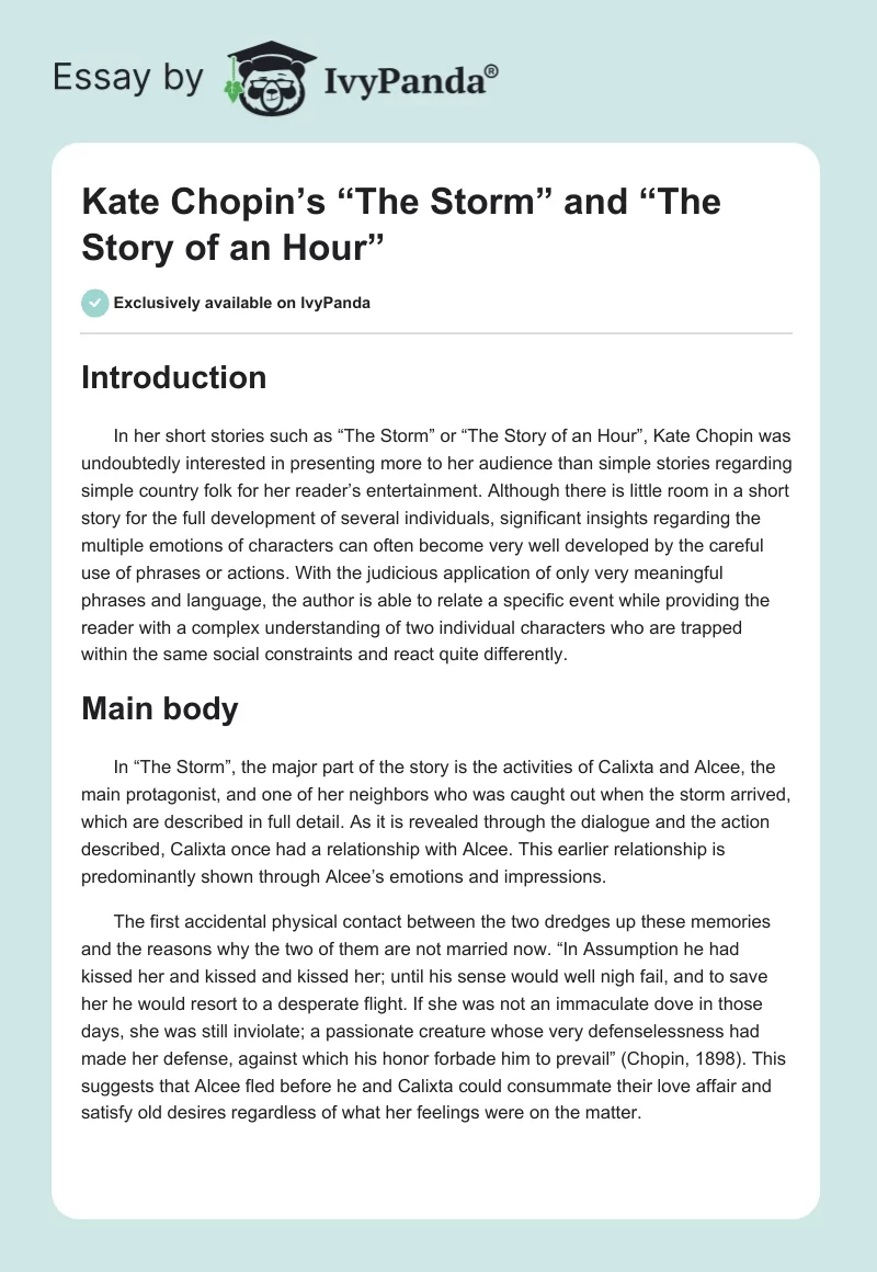 Kate Chopin’s “The Storm” and “The Story of an Hour”. Page 1