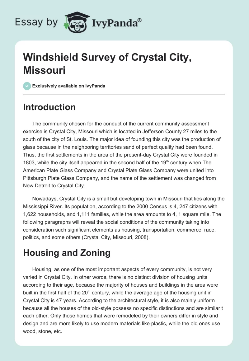 Windshield Survey of Crystal City, Missouri. Page 1