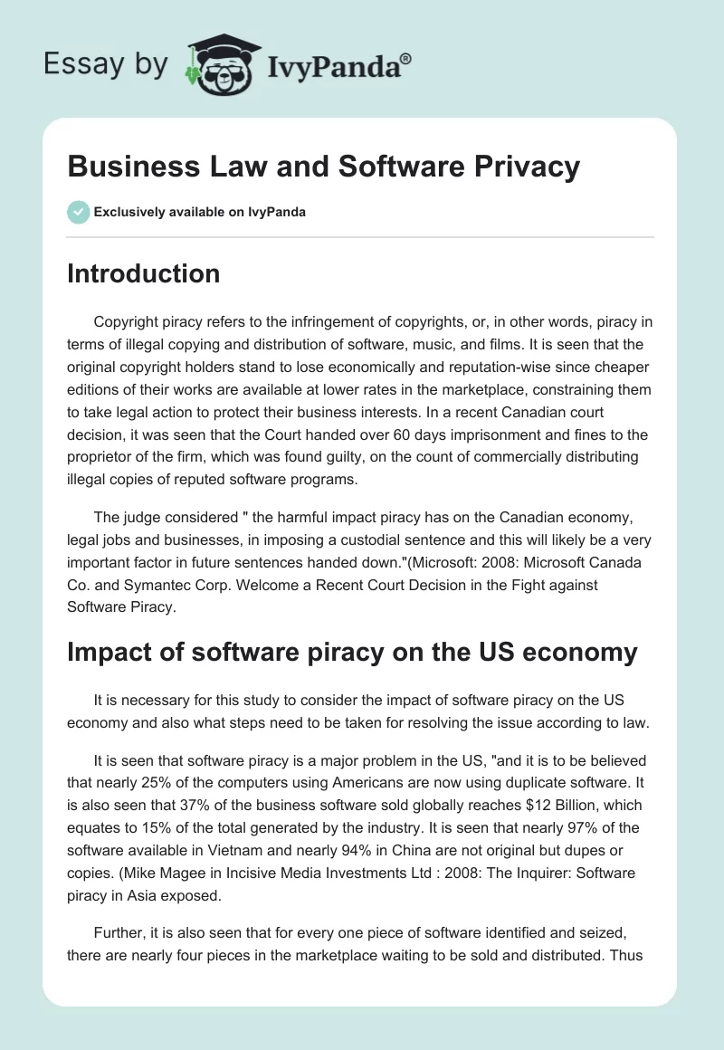 Business Law and Software Privacy. Page 1