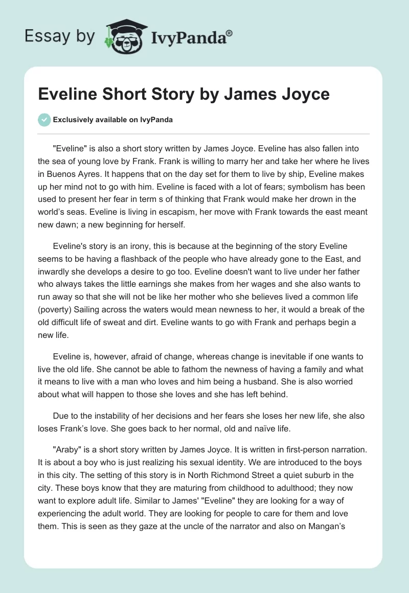 eveline short story summary essay