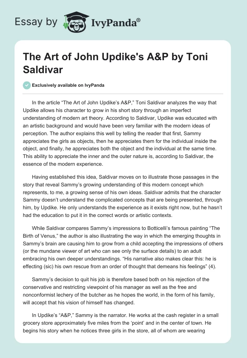 "The Art of John Updike's A&P" by Toni Saldivar. Page 1