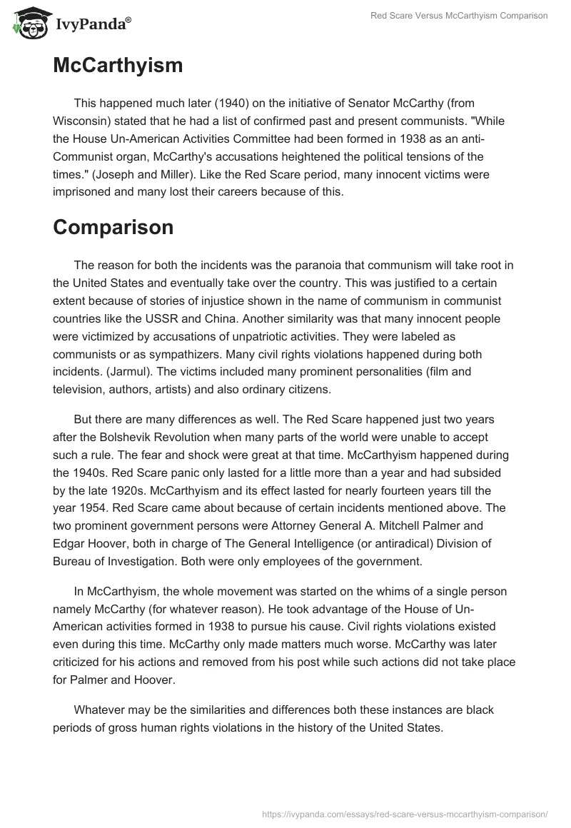 Red Scare Versus McCarthyism Comparison. Page 2