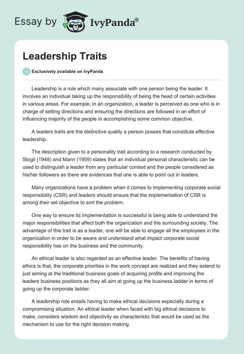 Leadership Traits. Page 1