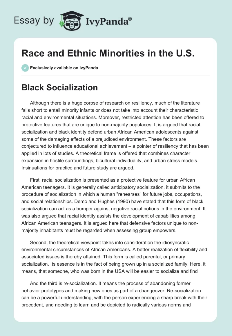 Race and Ethnic Minorities in the U.S.. Page 1