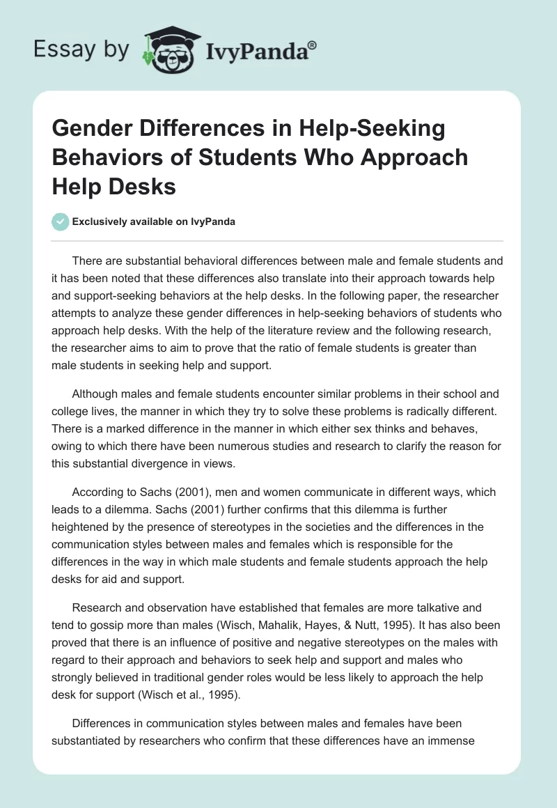 Gender Differences in Help-Seeking Behaviors of Students Who Approach Help Desks. Page 1
