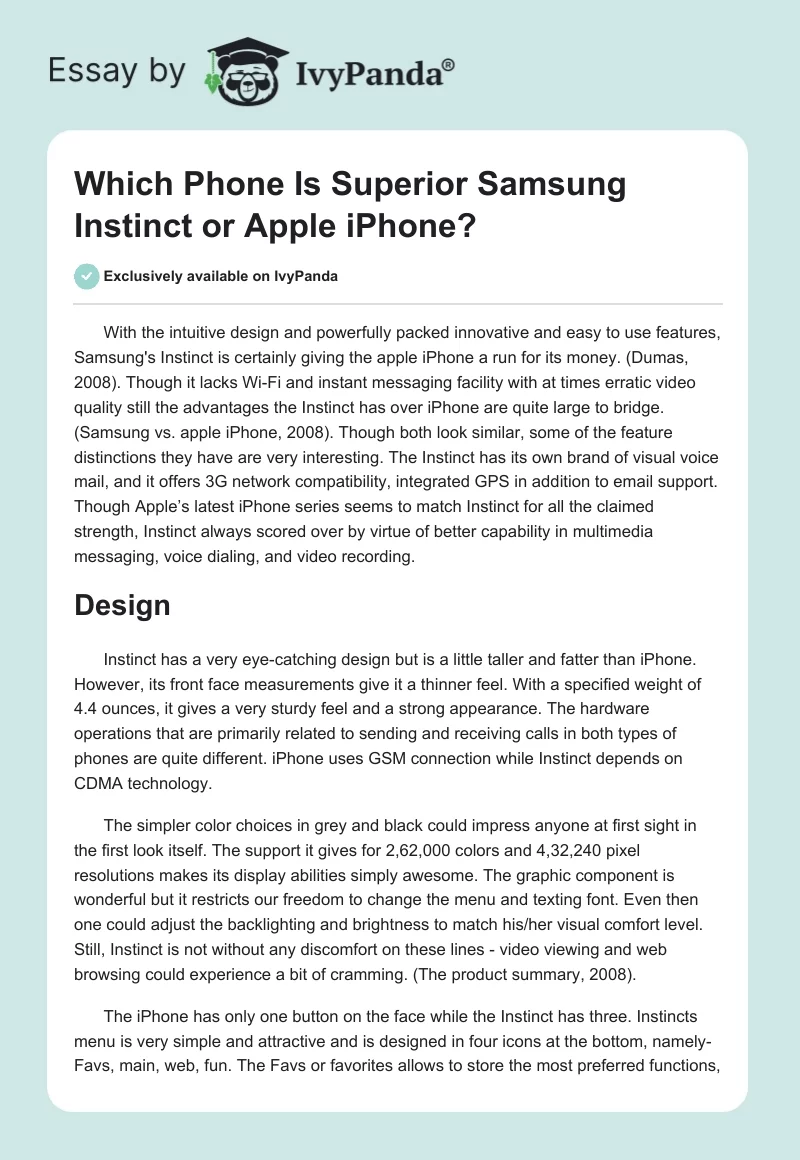 Which Phone Is Superior Samsung Instinct or Apple iPhone?. Page 1