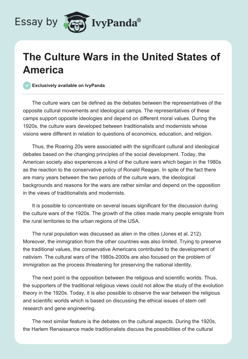 The Culture Wars in the United States of America. Page 1