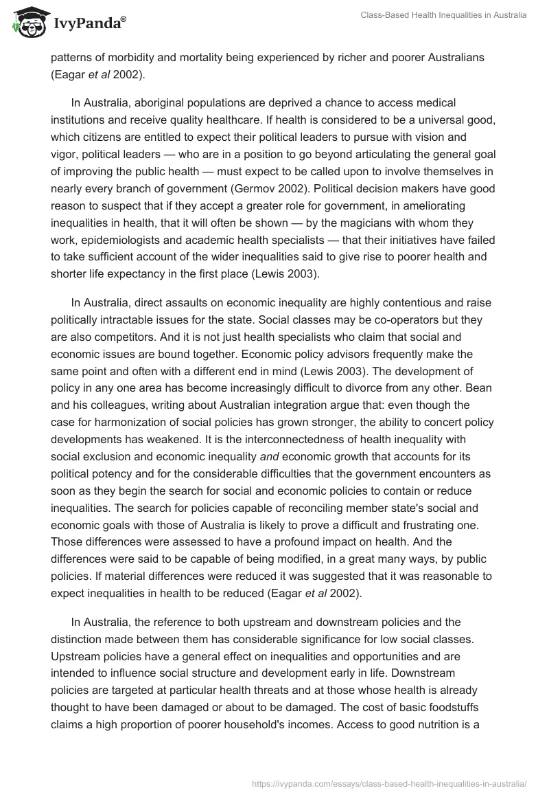 Class-Based Health Inequalities in Australia. Page 2