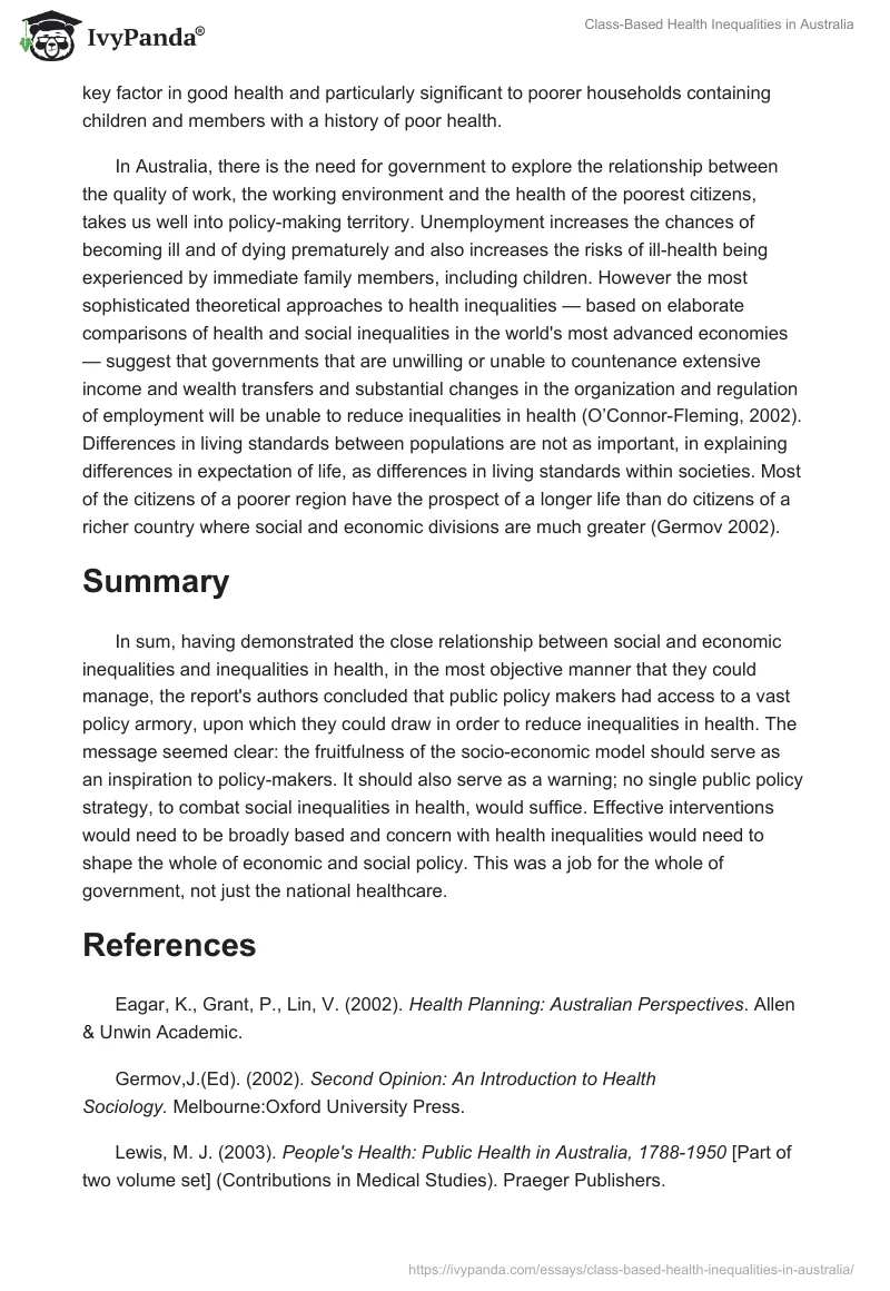 Class-Based Health Inequalities in Australia. Page 3