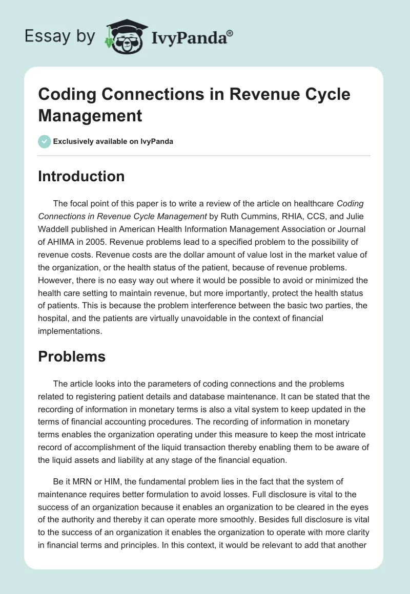 Coding Connections in Revenue Cycle Management. Page 1