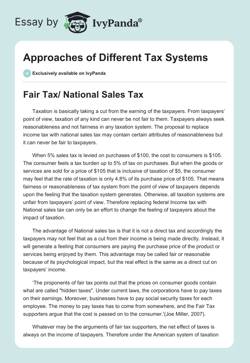 Approaches of Different Tax Systems. Page 1