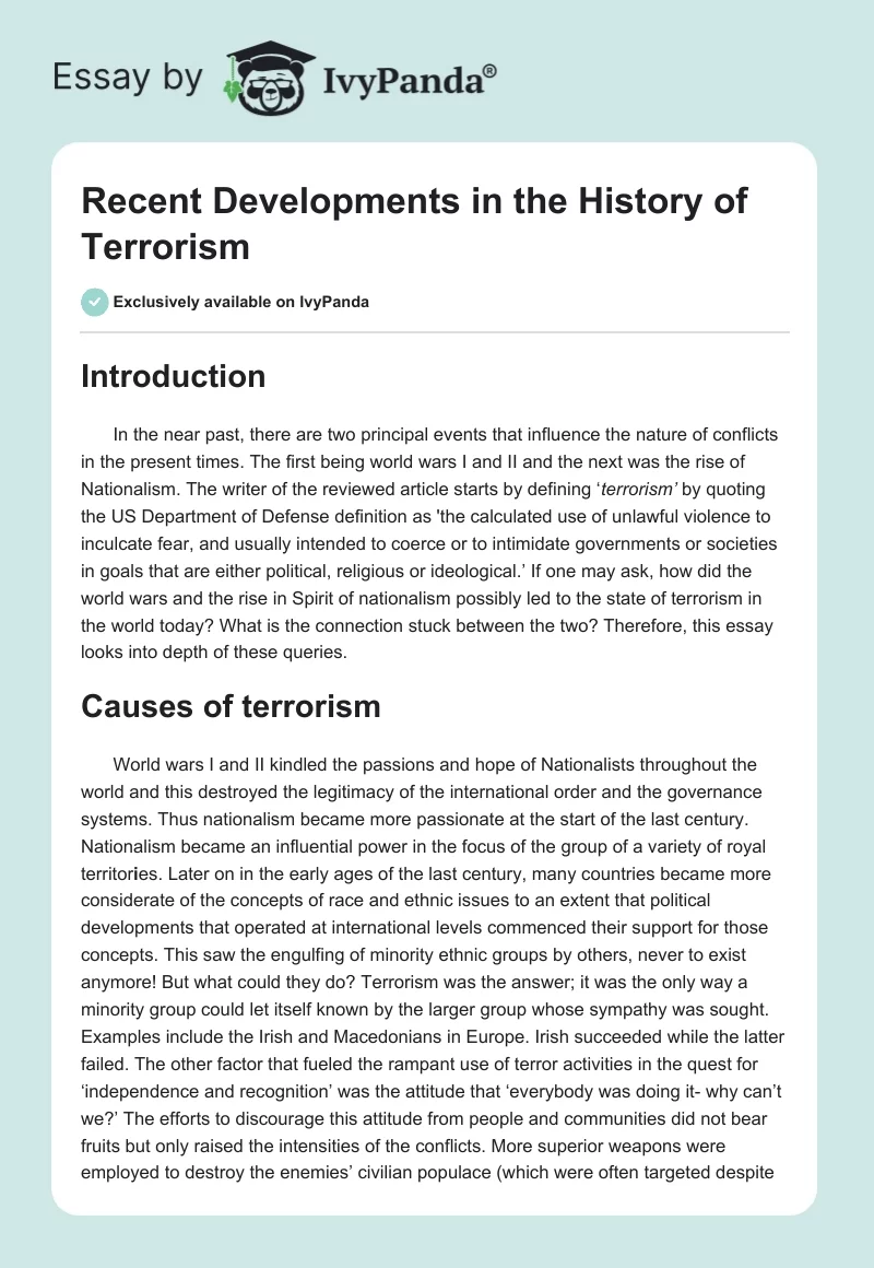 Recent Developments in the History of Terrorism. Page 1