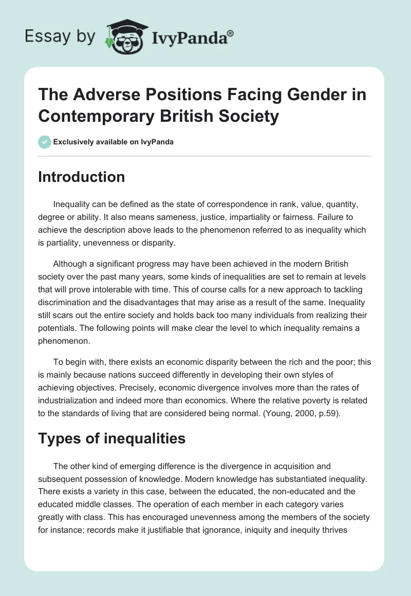 The Adverse Positions Facing Gender in Contemporary British Society. Page 1