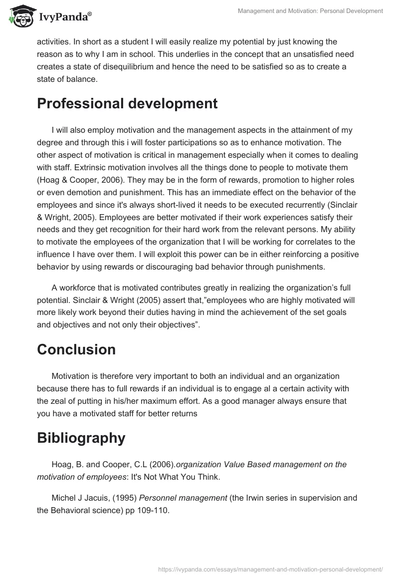 Management and Motivation: Personal Development. Page 2