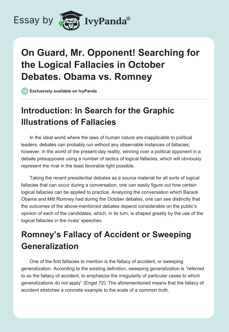 On Guard, Mr. Opponent! Searching for the Logical Fallacies in October Debates. Obama vs. Romney. Page 1