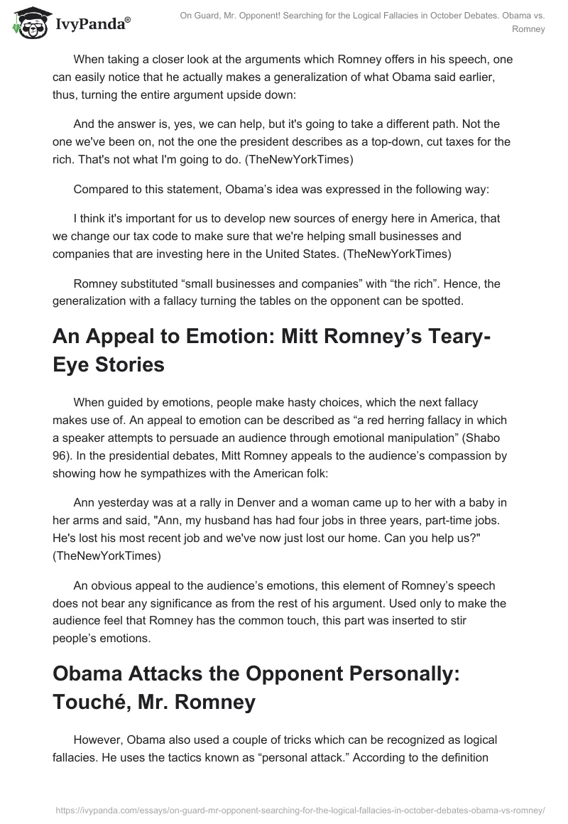 On Guard, Mr. Opponent! Searching for the Logical Fallacies in October Debates. Obama vs. Romney. Page 2