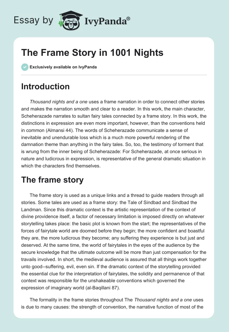 The Frame Story in "1001 Nights". Page 1