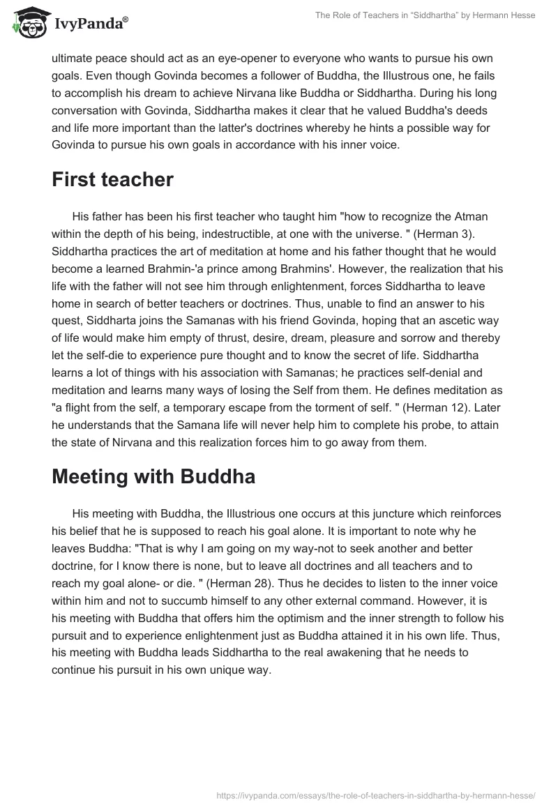 The Role of Teachers in “Siddhartha” by Hermann Hesse. Page 2
