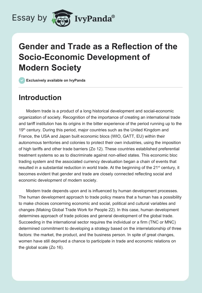 Gender and Trade as a Reflection of the Socio-Economic Development of Modern Society. Page 1