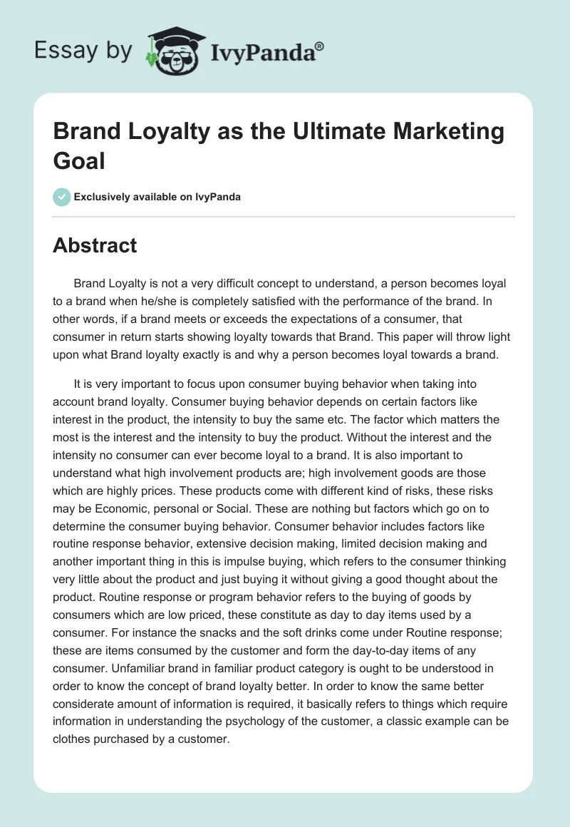 Brand Loyalty as the Ultimate Marketing Goal. Page 1