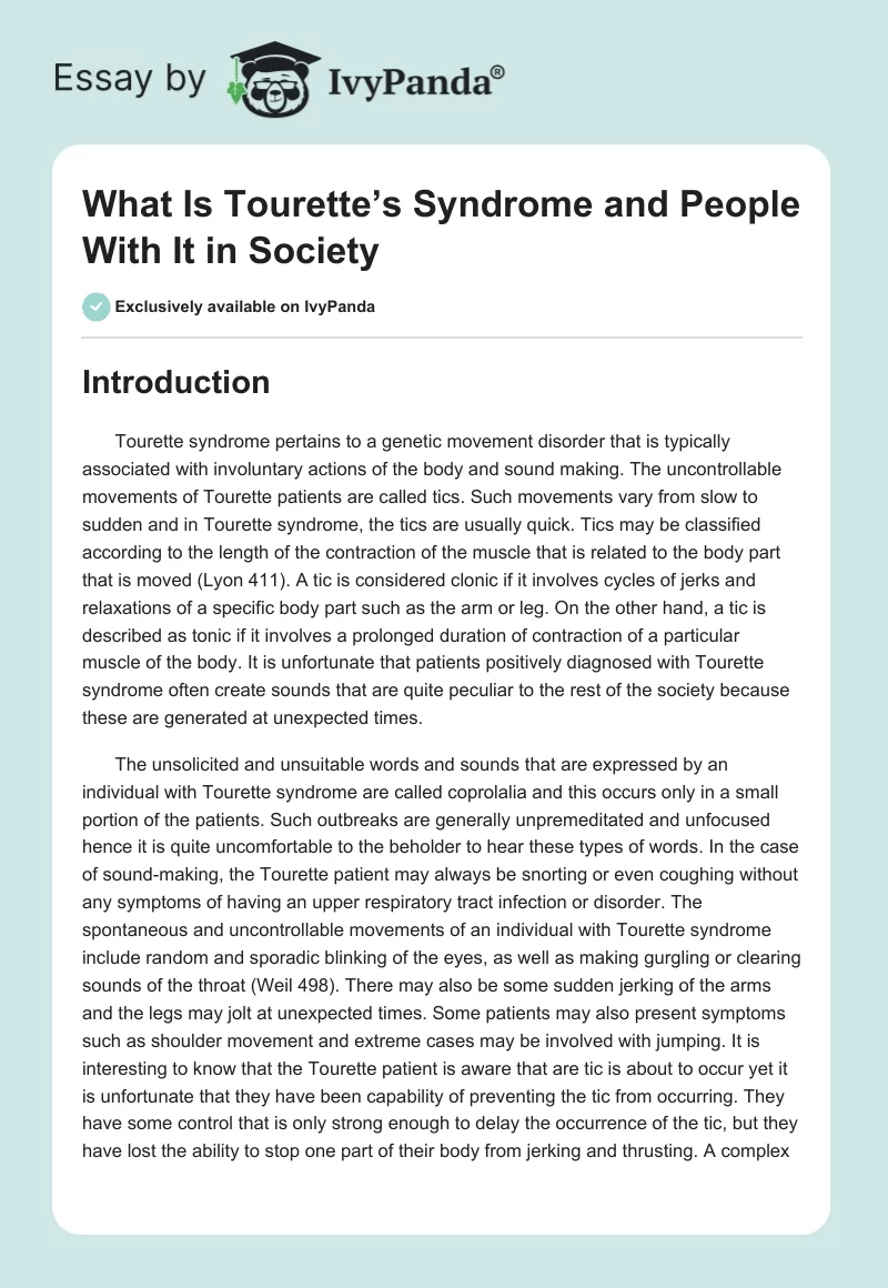 What Is Tourette’s Syndrome and People With It in Society. Page 1