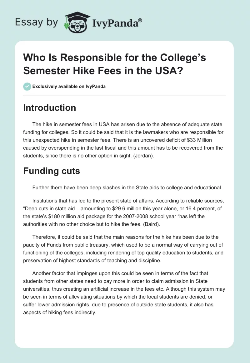 Who Is Responsible for the College’s Semester Hike Fees in the USA?. Page 1