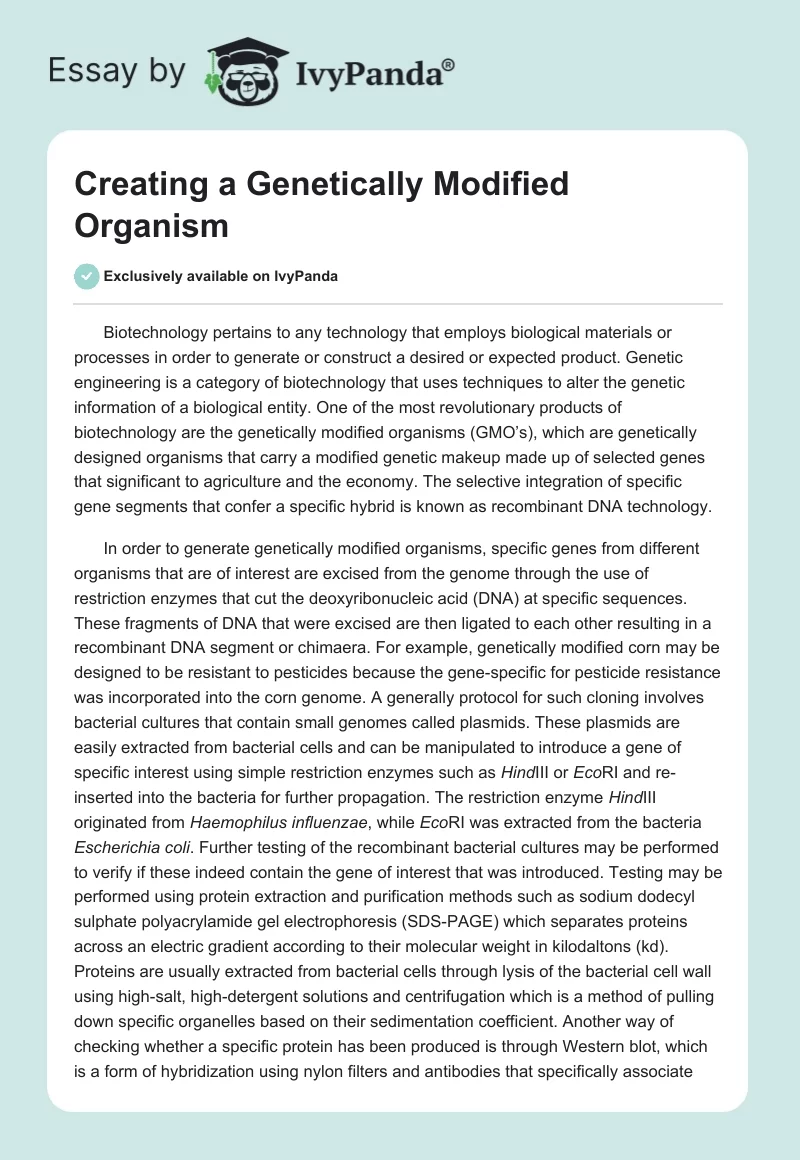 Creating a Genetically Modified Organism. Page 1
