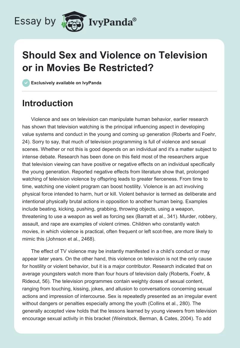 Should Sex and Violence on Television or in Movies Be Restricted?. Page 1