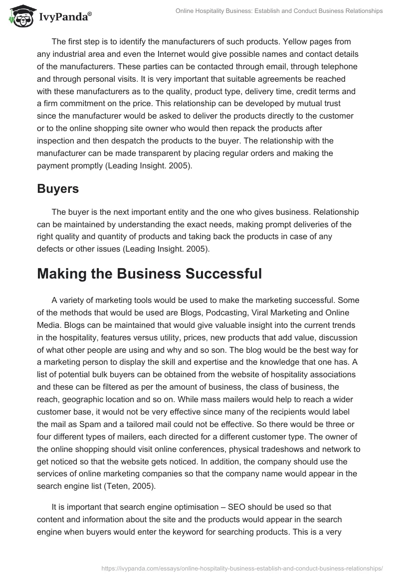 Online Hospitality Business: Establish and Conduct Business Relationships. Page 2