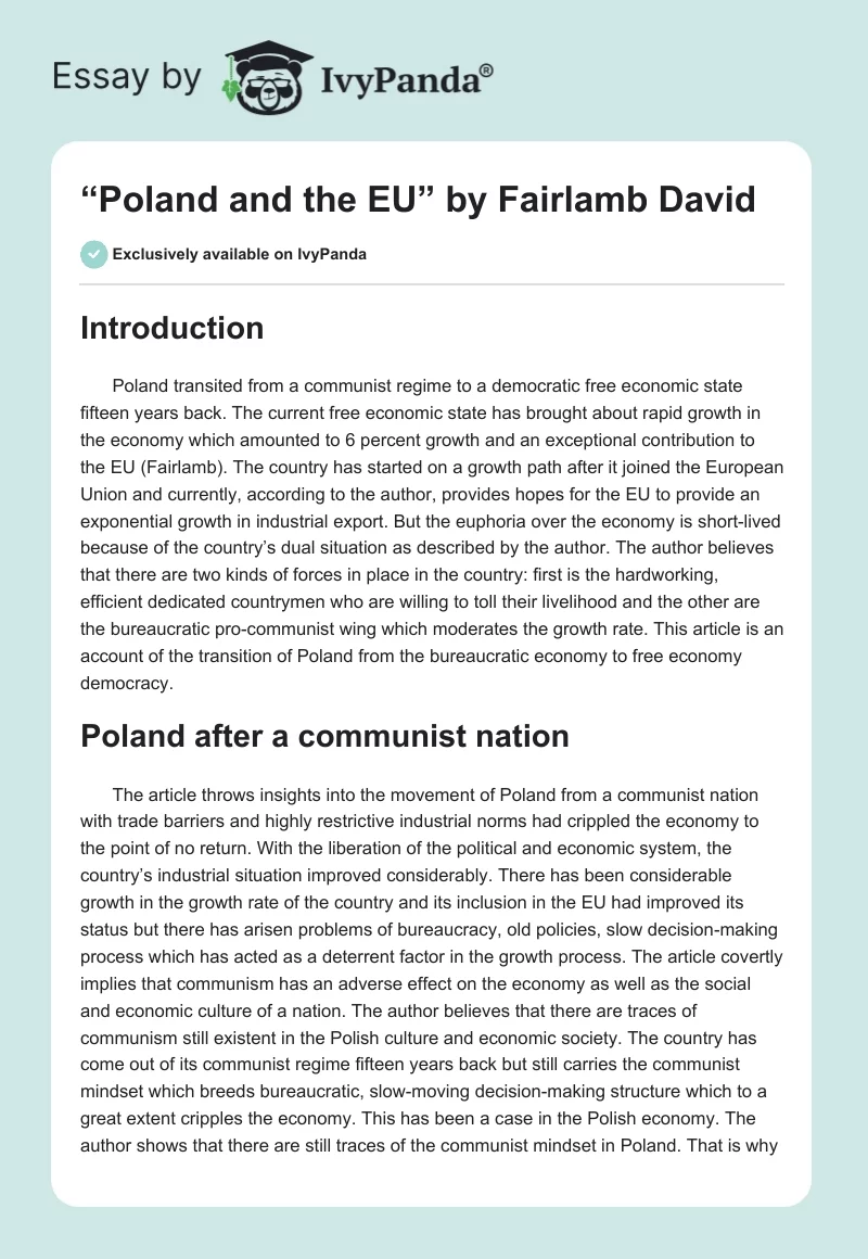 “Poland and the EU” by Fairlamb David. Page 1
