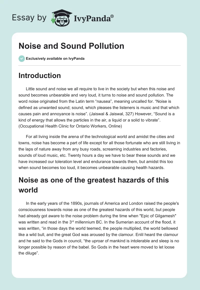 Noise and Sound Pollution. Page 1