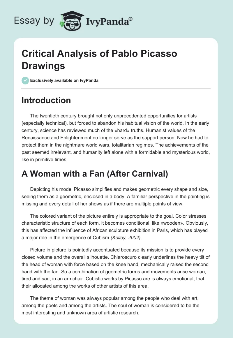 Critical Analysis of Pablo Picasso Drawings. Page 1