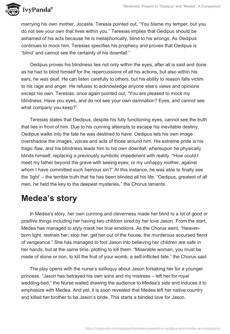 “Blindness” Present in “Oedipus” and “Medea”: A Comparison. Page 2