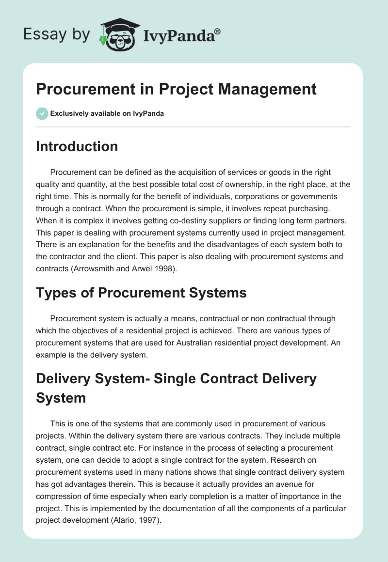 Procurement in Project Management. Page 1