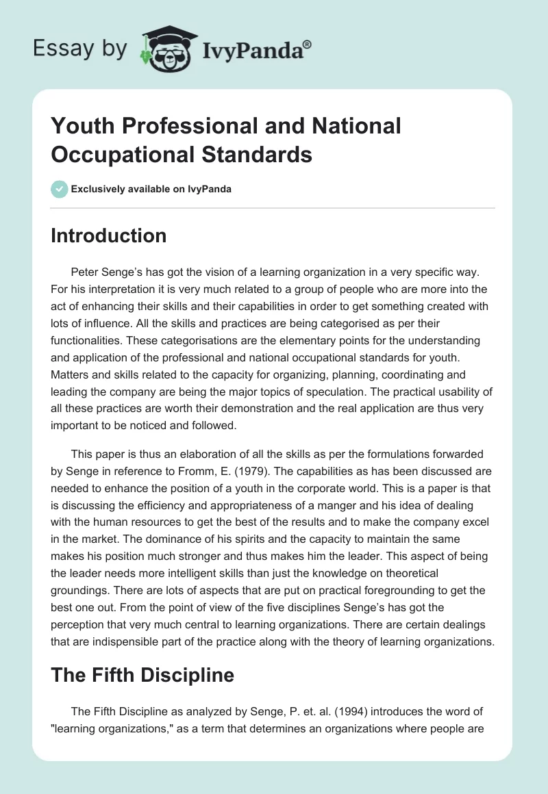 Youth Professional and National Occupational Standards. Page 1
