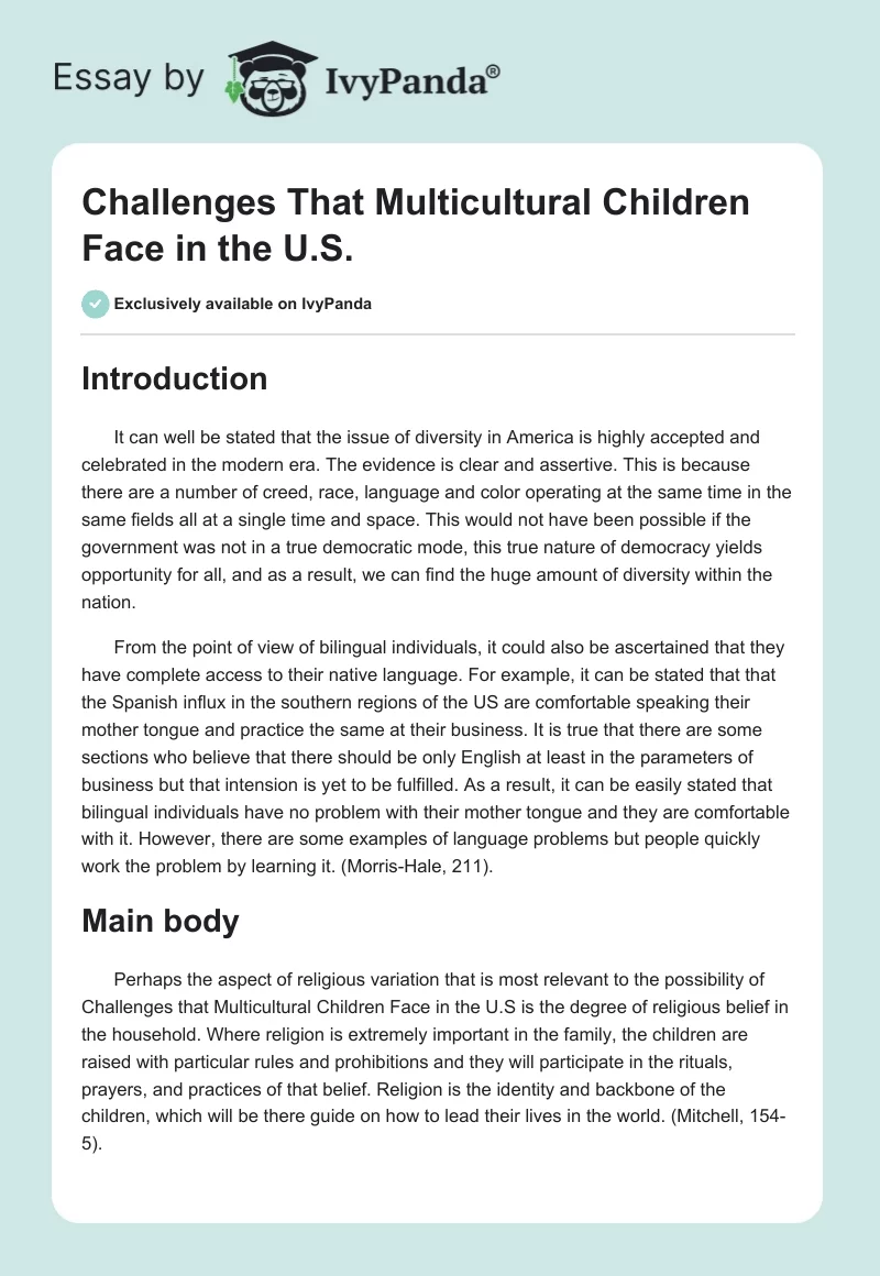 Challenges That Multicultural Children Face in the U.S.. Page 1